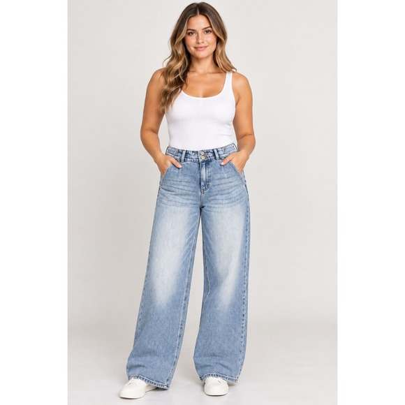 KanCan Denim - Kancan High Rise Wide Leg Flare Light Wash Trouser Jeans Size 10